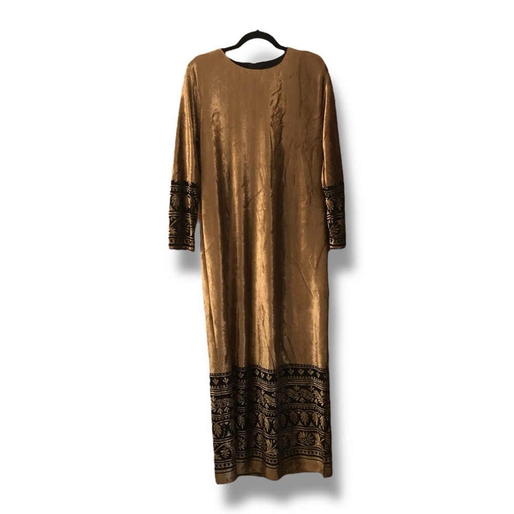 Vintage 70s Neiman Marcus Ruth Norman Gold Velvet Maxi Dress Size Medium
